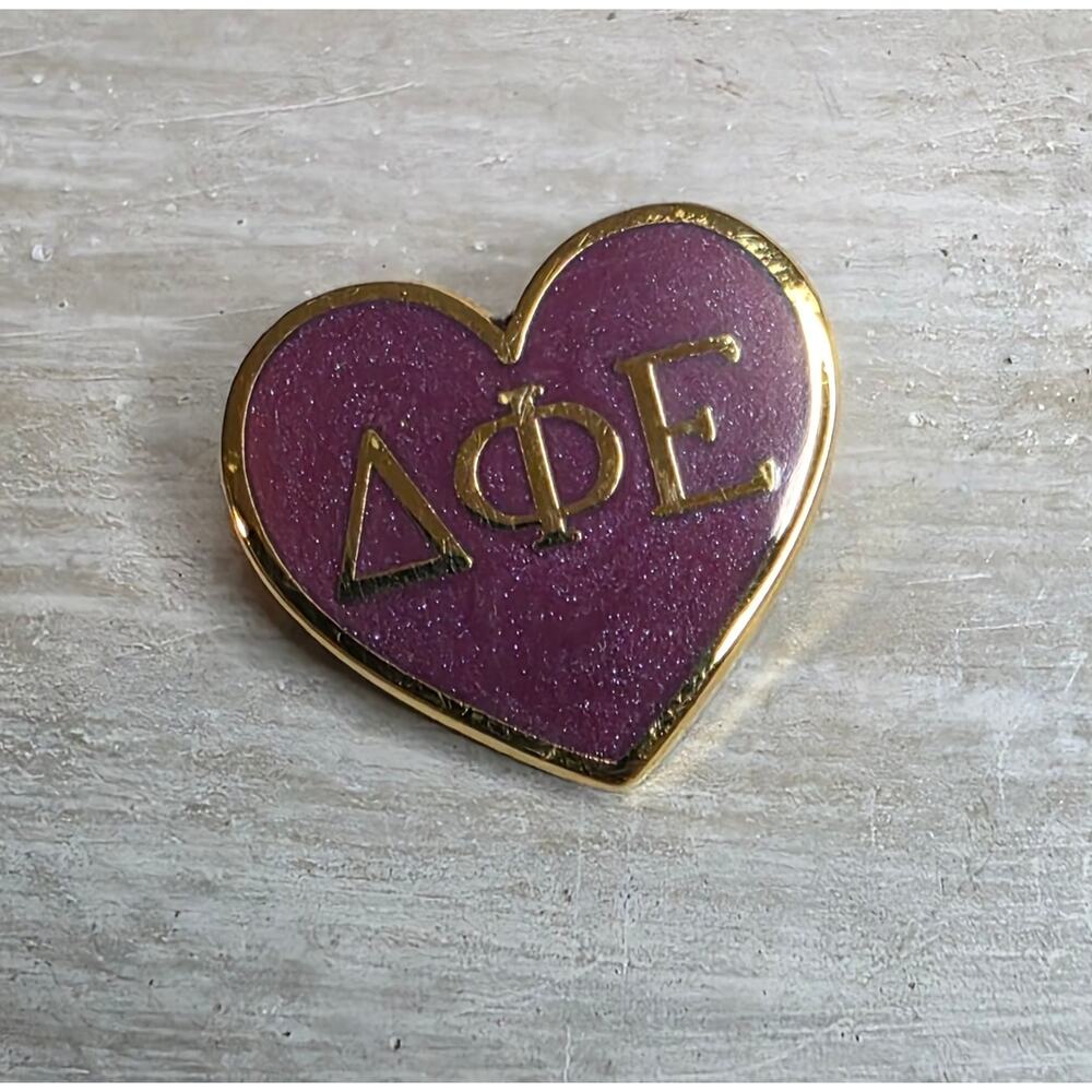 AOE Alpha Omega Epsilon Small Mini Heart Pin Button Purple Gold Recognition